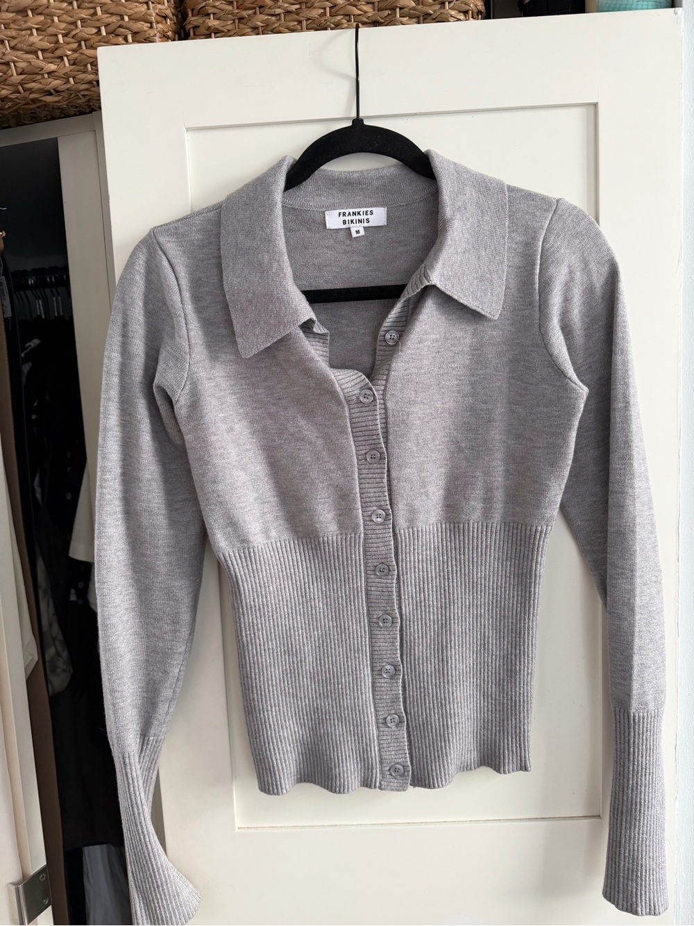 Frankie's Bikinis Light Gray Button-Up Collared Cardigan